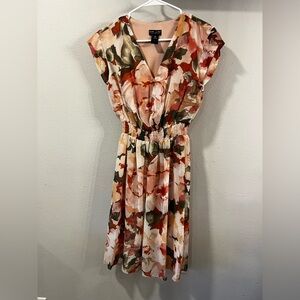 Kate & Lily Petite Floral Dress SP Smocked Waist V-Neck Cap Sleeve Boho